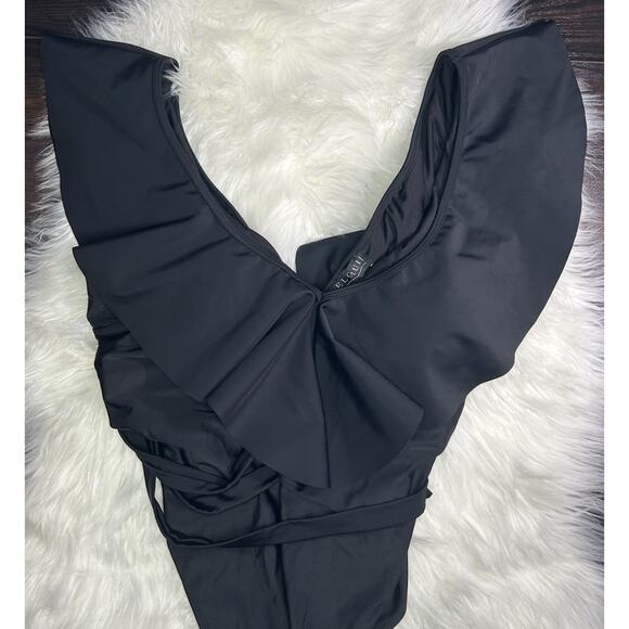NWT Eloquii Glamour Sexy One Piece Swimsuit Black Ruffle Flutter Resort Pool 18 - Picture 5 of 7